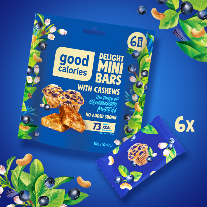 Good Calories Delight Mini Bars Blueberry Muffin with Cashews, Source of Potassium & Magnesium, 73 Kcal Per Bar, No Sugar - 102g