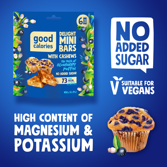 Good Calories Delight Mini Bars Blueberry Muffin with Cashews, Source of Potassium & Magnesium, 73 Kcal Per Bar, No Sugar - 102g
