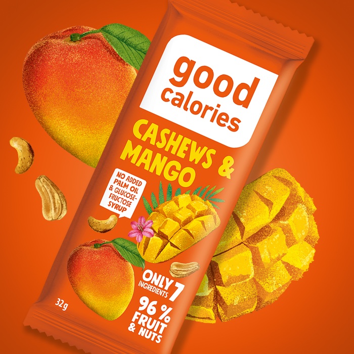 Good Calories Nut Bar Cashews & Mango 32g, With 96% Fruits & Nuts, Rich in Fiber, No Palm Oil & Glucose - Fructose Syrup, Vegan - Pack of 20 pcs