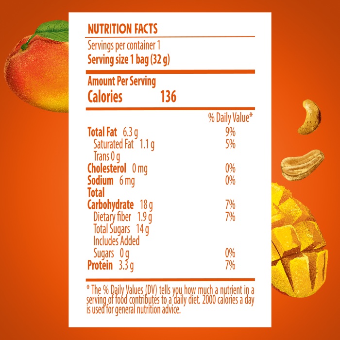 Good Calories Nut Bar Cashews & Mango 32g, With 96% Fruits & Nuts, Rich in Fiber, No Palm Oil & Glucose - Fructose Syrup, Vegan - Pack of 20 pcs