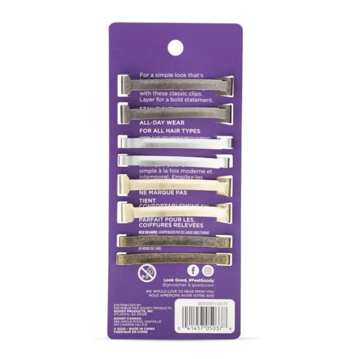Goody Women's Classic 2 3/8" Metal Barretes 8's