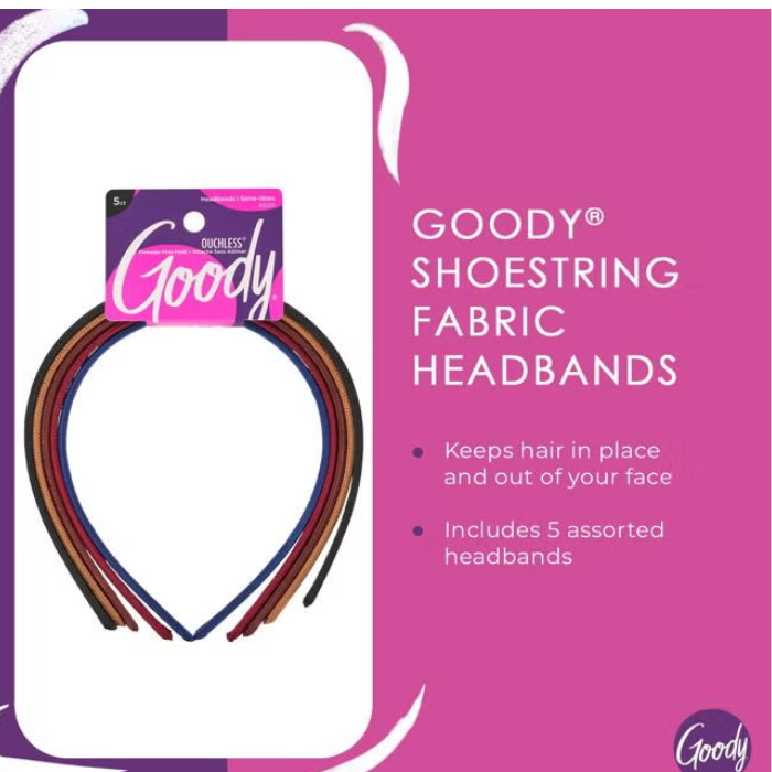 Goody Women's Classics Shoe String Fabric Headband 5's