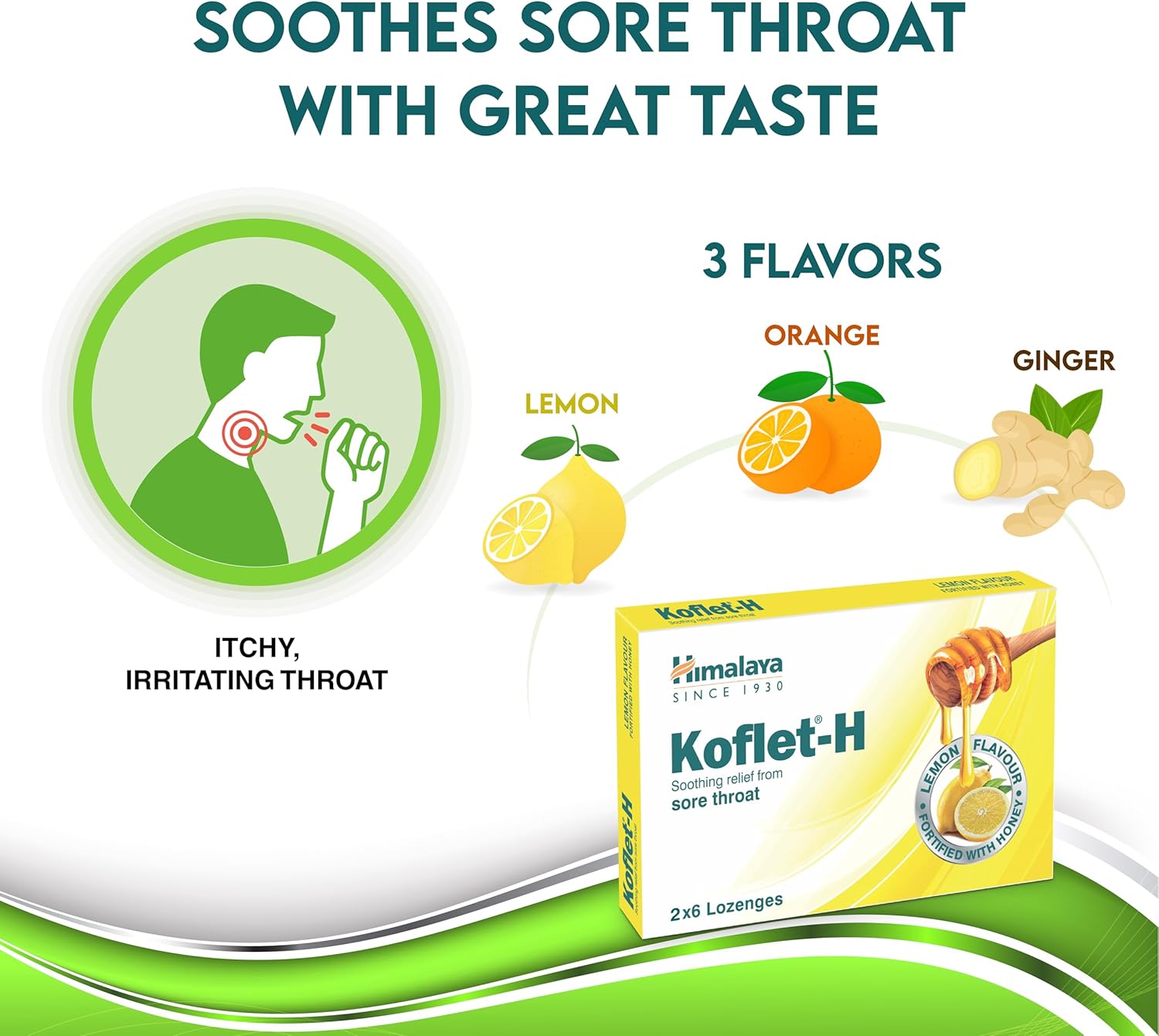 Koflet H Lozenges بالزنجبيل من هيمالايا - 6 اقراص