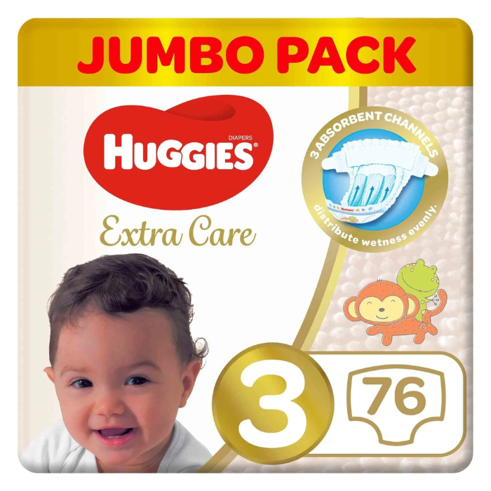 Huggies Extra Care Diaper Size 3 76s JUMBO