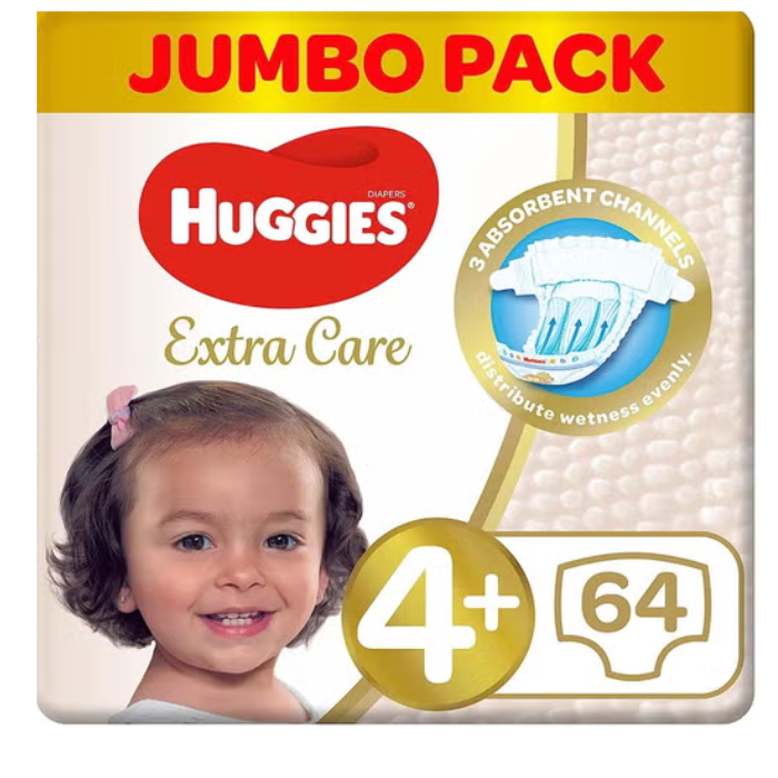 Huggies Extra Care Diaper Size 4+ 64s JUMBO