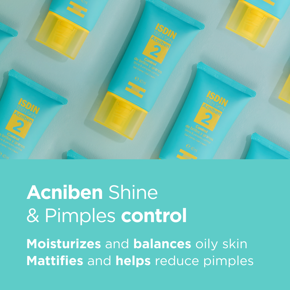 Isdin Acniben Shine and Blemish Control Gel Cream, Oil-Free Hydration for Oily & Acne-Prone Skin, 40ml