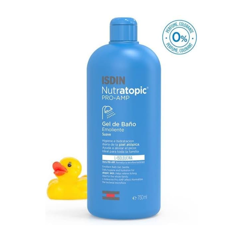 Isdin Nutratopic Pro-AMP Emollient Bath Gel, Gentle Daily Cleanser for Atopic Skin - 400ml