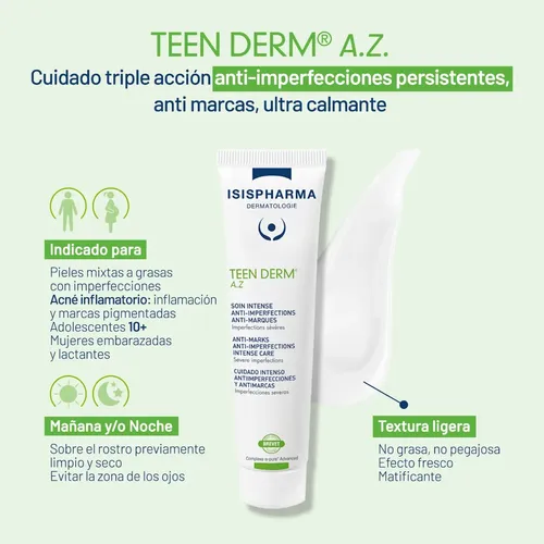 Isispharma Teen Derm A.Z Anti-Imperfections Intense Care, Anti-Blemish and Anti-Mark Treatment, 30ml