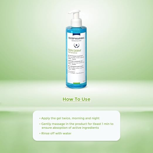 Isis Teen Derm Sensitive Purifying Cleansing Gel, Gentle Face and Body Wash for Sensitive Oily Skin, 250ml