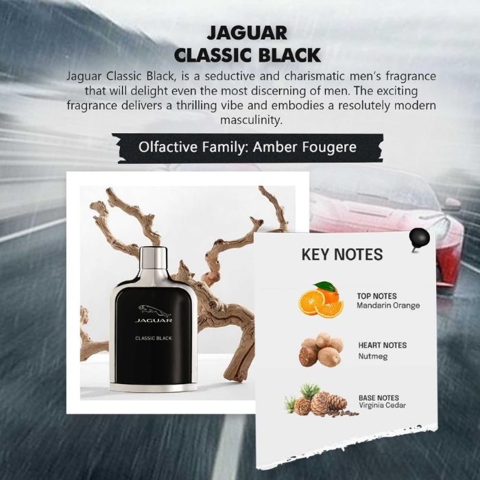 Jaguar Classic Black Eau de Toilette for Men, Woody Aromatic Fragrance, 100ml