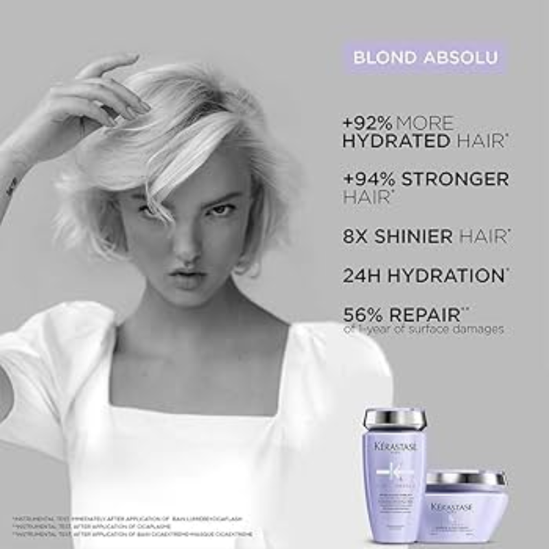 Kerastase Blond Absolu Bain Ultra-Violet, Purple Shampoo for Blonde, Bleached and Highlighted Hair - 250ml