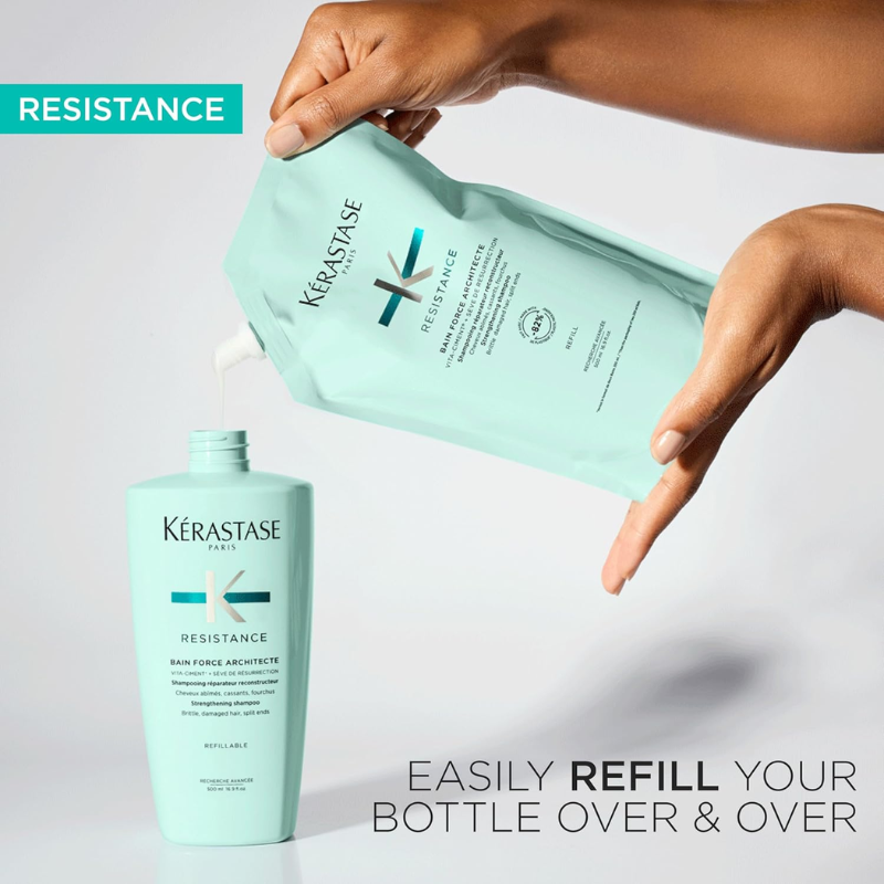 Kerastase Resistance Bain Force Architecte, Repairing Shampoo for Damaged, Weak and Brittle Hair - 250ml