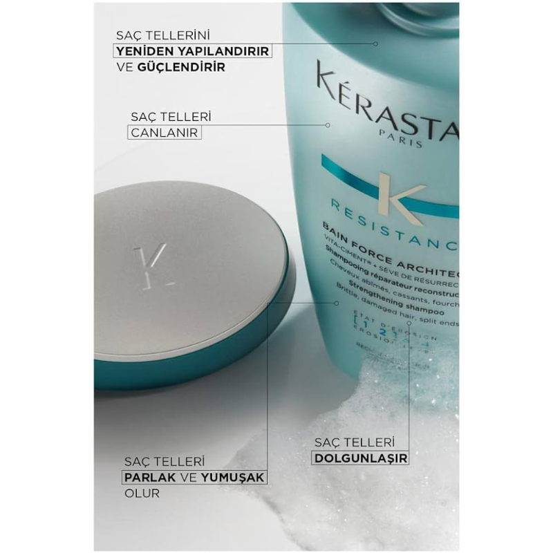 Kerastase Resistance Bain Force Architecte, Repairing Shampoo for Damaged, Weak and Brittle Hair - 250ml