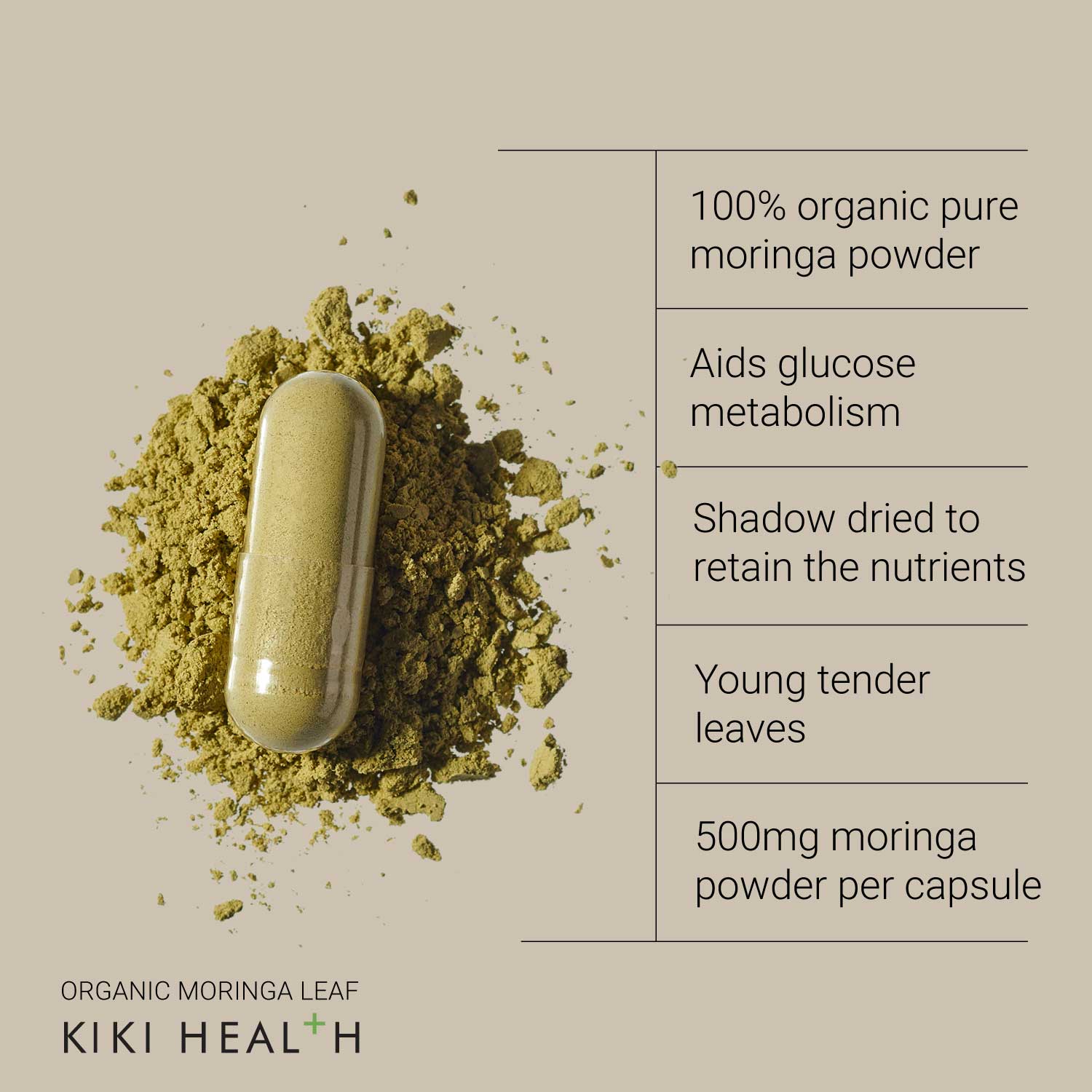 KIKI Health Organic Moringa Leaf 500mg 120 Vegetarian Capsules
