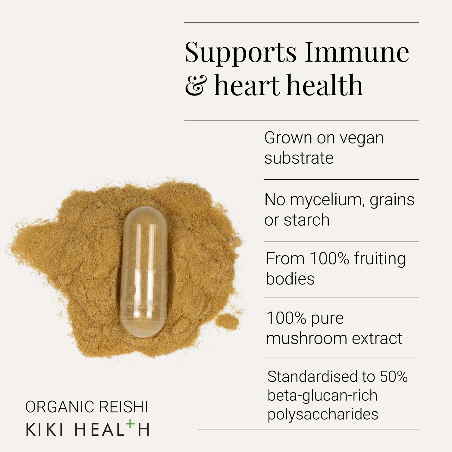 KIKI Health Organic Reishi Mushroom Extract Vegetarian Capsules 60's