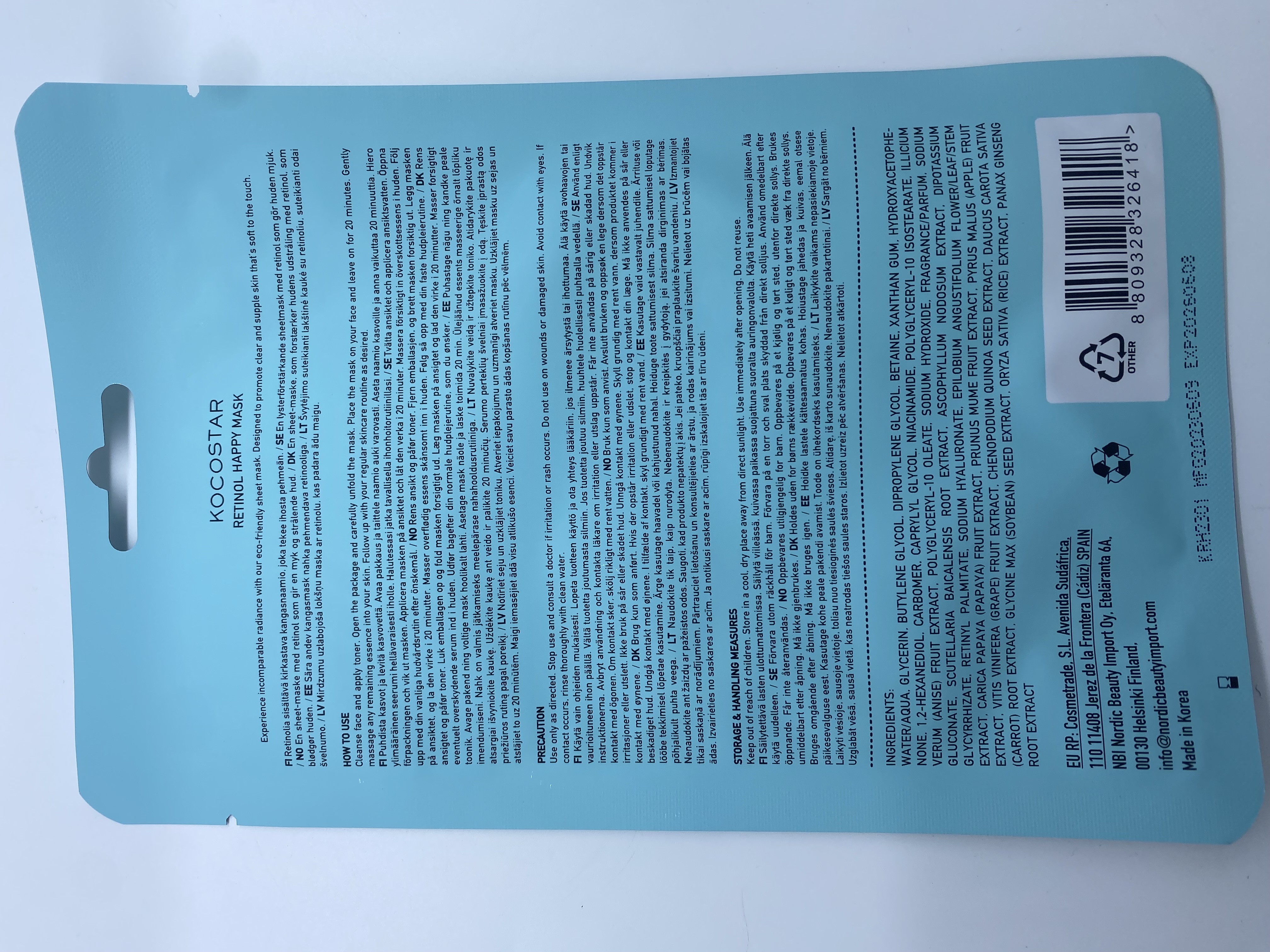 Kocostar Happy Mask Facial Sheet Retinol 23ml 1s