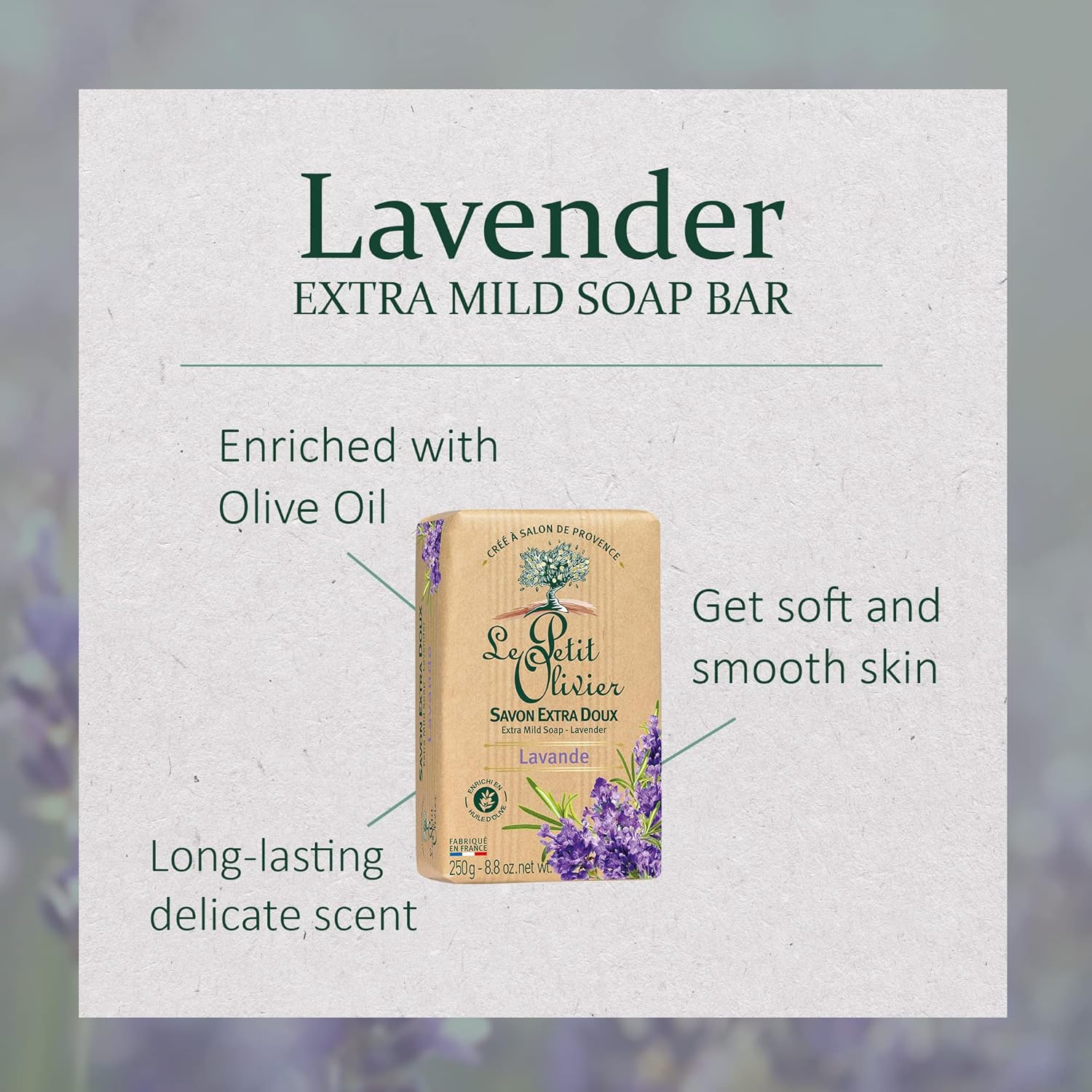 Le Petit Olivier Extra Mild Soap - Lavender 250g