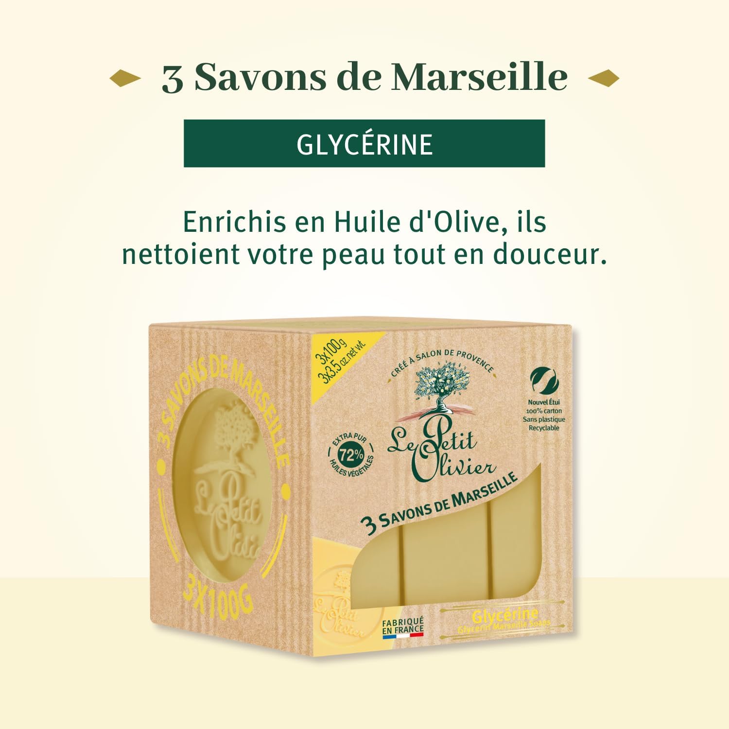Le Petit Olivier Glycerin Marseille Soaps 3x100g