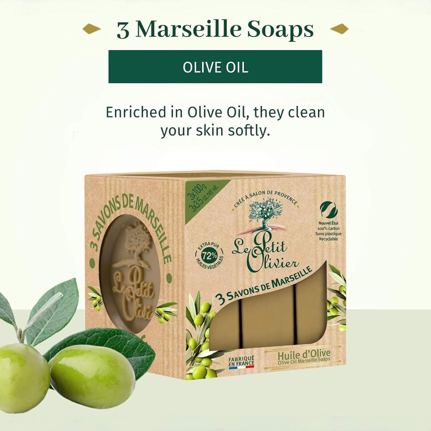 Le Petit Olivier Olive Oil Marseille Soaps 3x100g