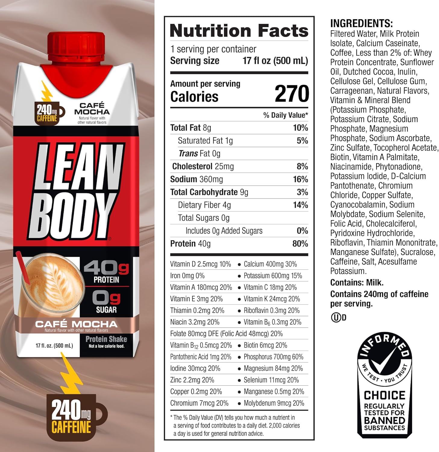 Lean Body RTD Cafa Mocha 17 oz - Box Of 12pcs