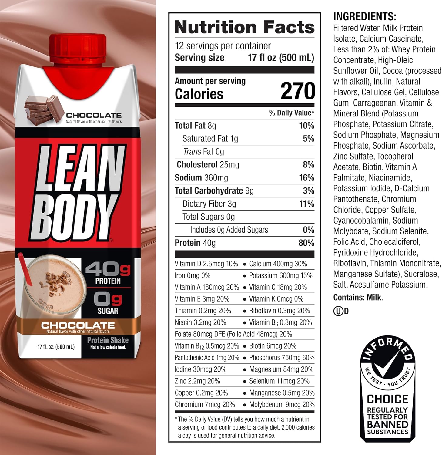 Lean Body RTD Chocolate 17oz - Box Of 12 pcs