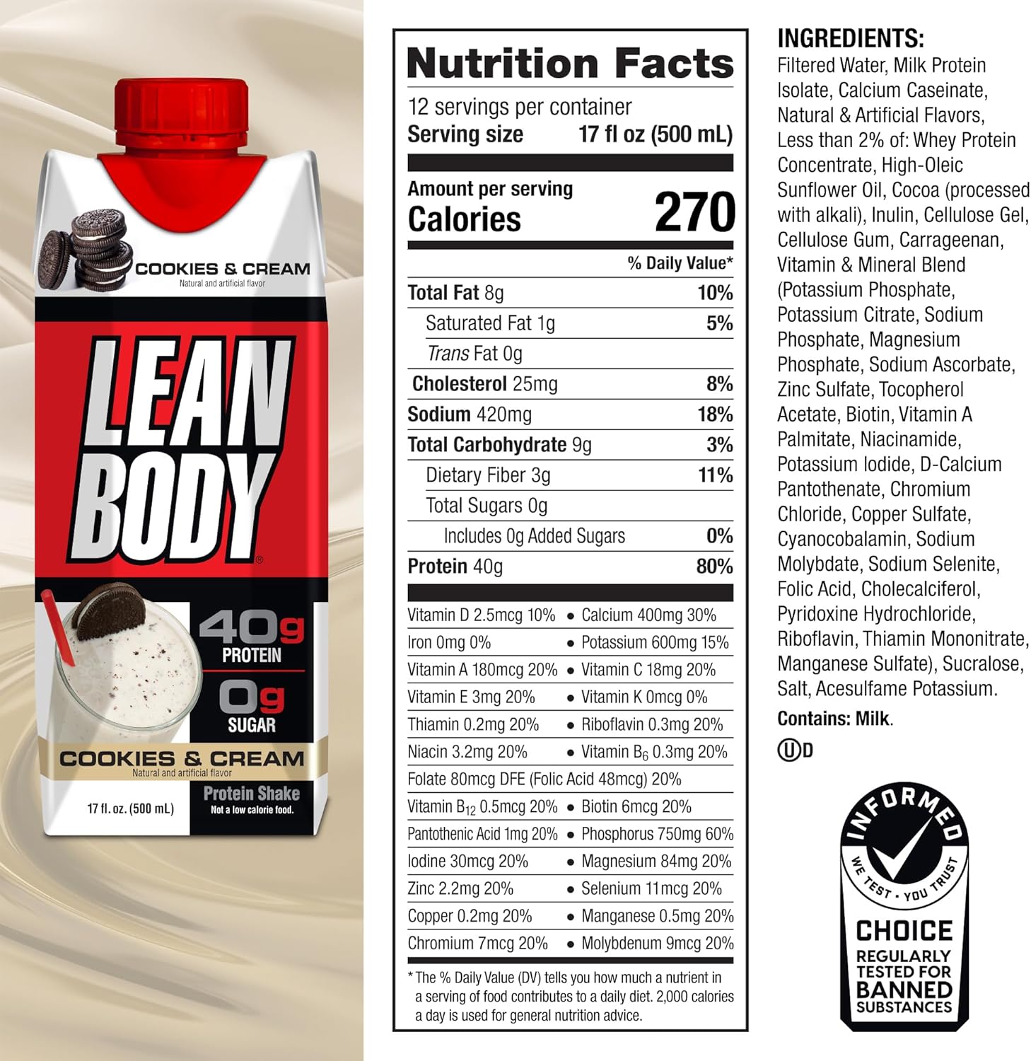 Lean Body RTD Cookies and Cream 17oz - Box Of 12pcs