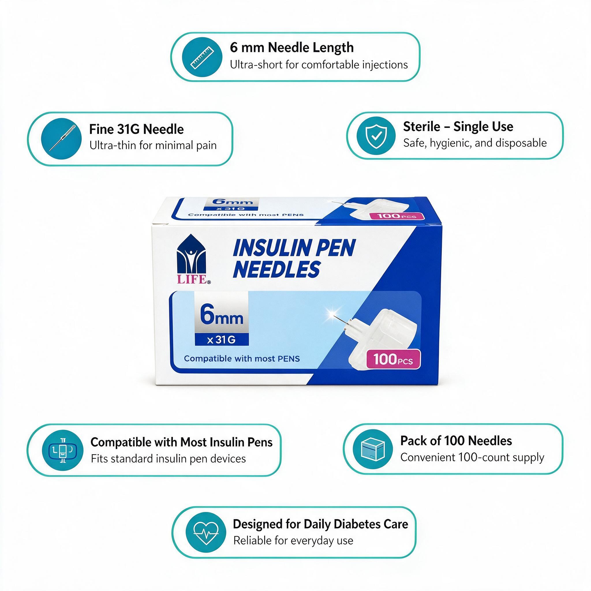 Life Insulin Pen Needles 6mm X 31g 100pcs