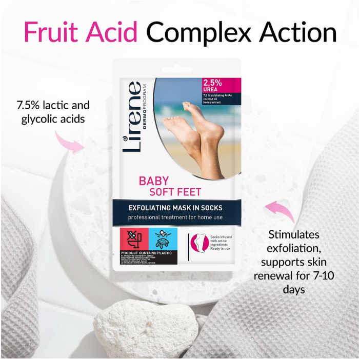 Lirene Foot Care Exfoliating Mask Socks Baby Soft Feet 2.5% Urea 150ml