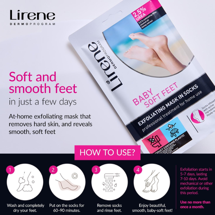 Lirene Foot Care Exfoliating Mask Socks Baby Soft Feet 2.5% Urea 150ml