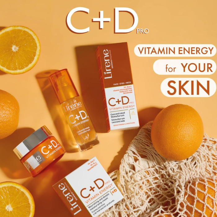 Lirene Vitamin Energy C+D PRO StimuSerum - Brightening, Smoothing & Anti-Aging Serum with Hyaluronic Acid & Vitamin E - 30ml