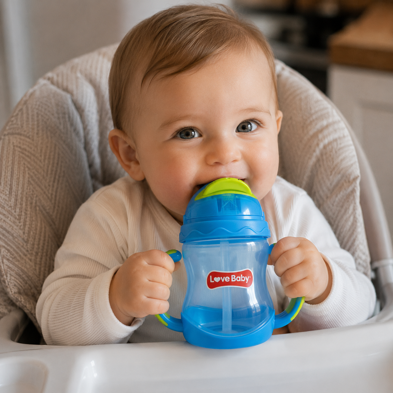 Love Baby Flip Flow Straw Trainer Cup Blue 240ml