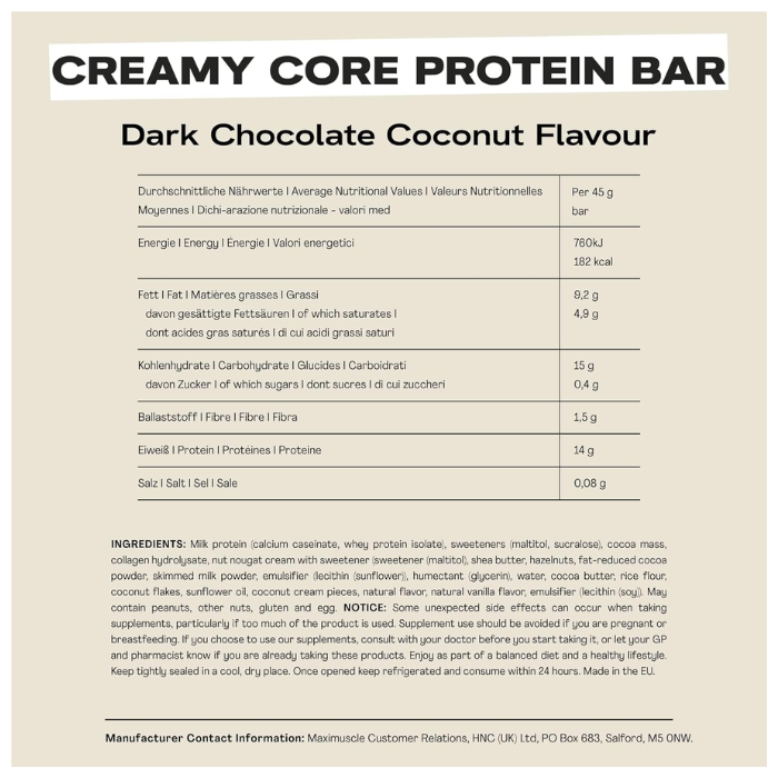 Maxi Nutrition Bar Dark Chocolate & Coconut 45G - Box of 12pcs