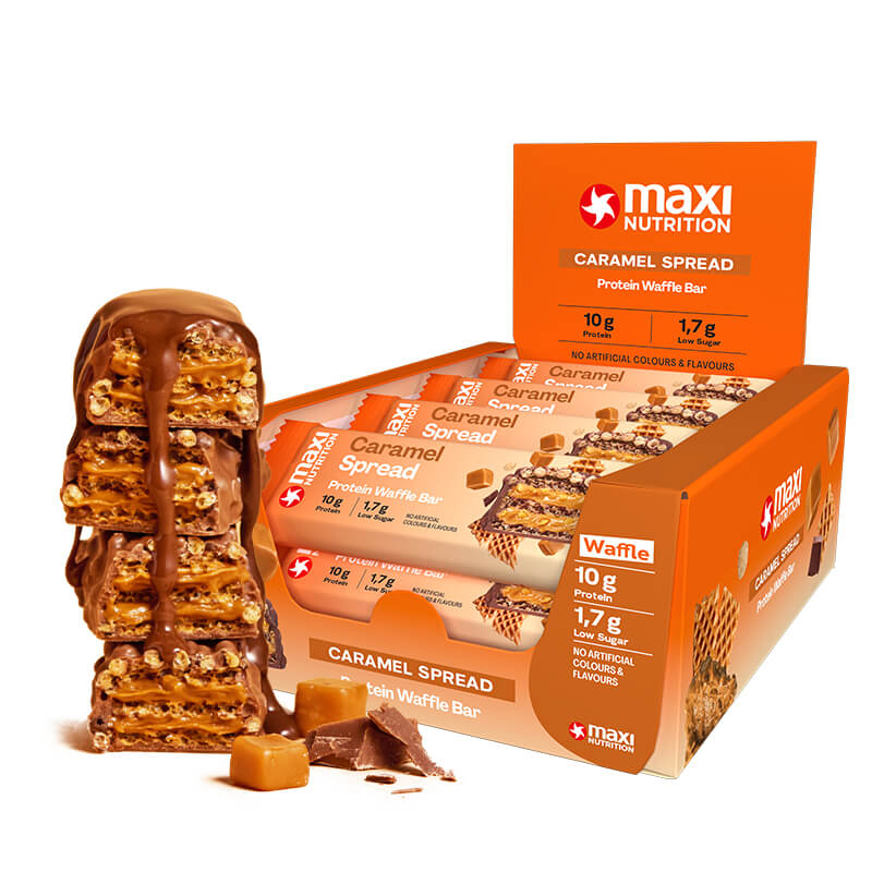 Maxi Nutrition Protein Waffle Caramel 39g, 10g Protein, Low Sugar, No Artificial Colours or Flavours – Pack of 12 pcs