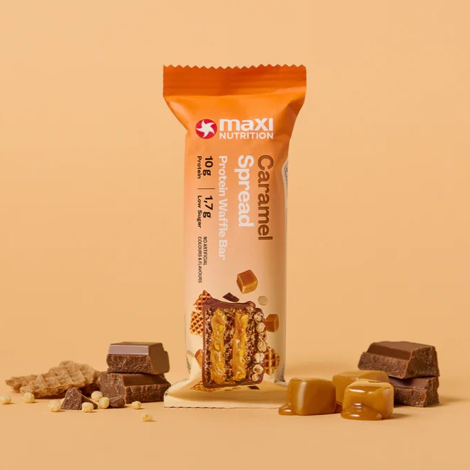 Maxi Nutrition Protein Waffle Caramel 39g, 10g Protein, Low Sugar, No Artificial Colours or Flavours – Pack of 12 pcs