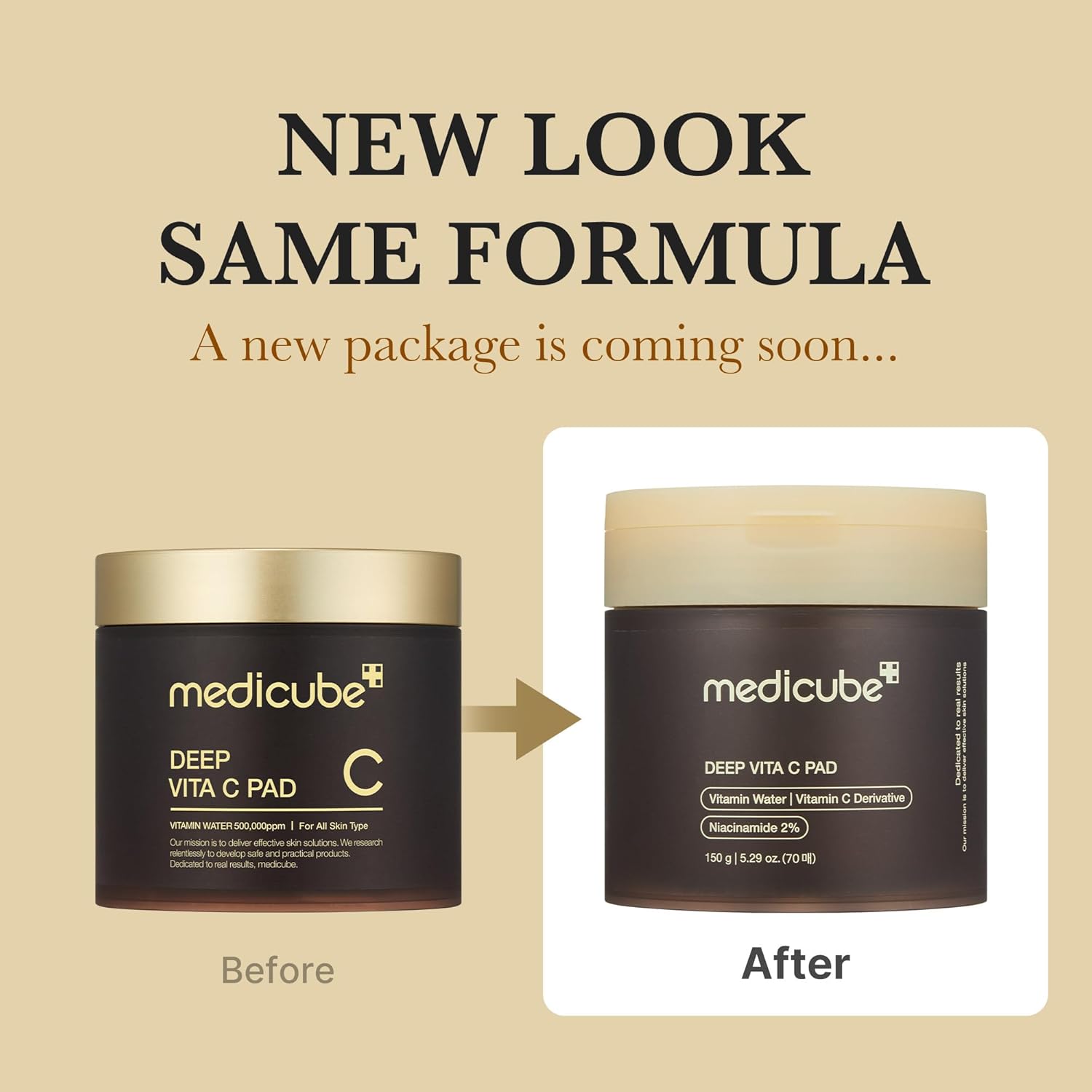 Medicube Deep Vita C Pad 150g, Vitamin C Brightening for Dark Spots and Acne Marks, 70 Pads