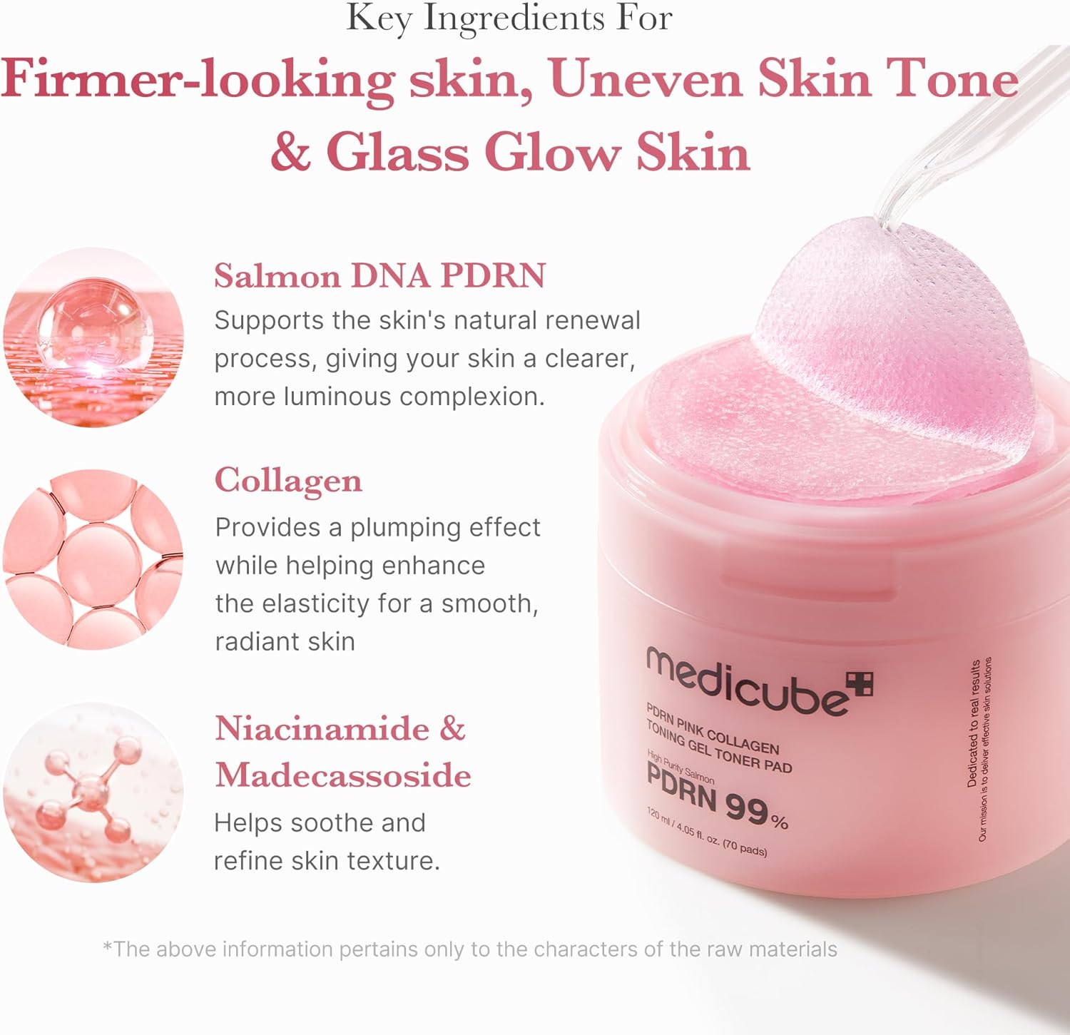 Medicube PDRN 99% Pink Collagen Toner Pad, Bouncy Gel for Elasticity, Glow & Smooth Skin, 70 Pads