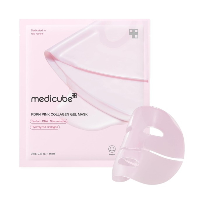 Medicube PDRN Pink Collagen Gel Mask, Color-Changing Jelly Sheet for Elasticity, Glow and Hydration, 28g
