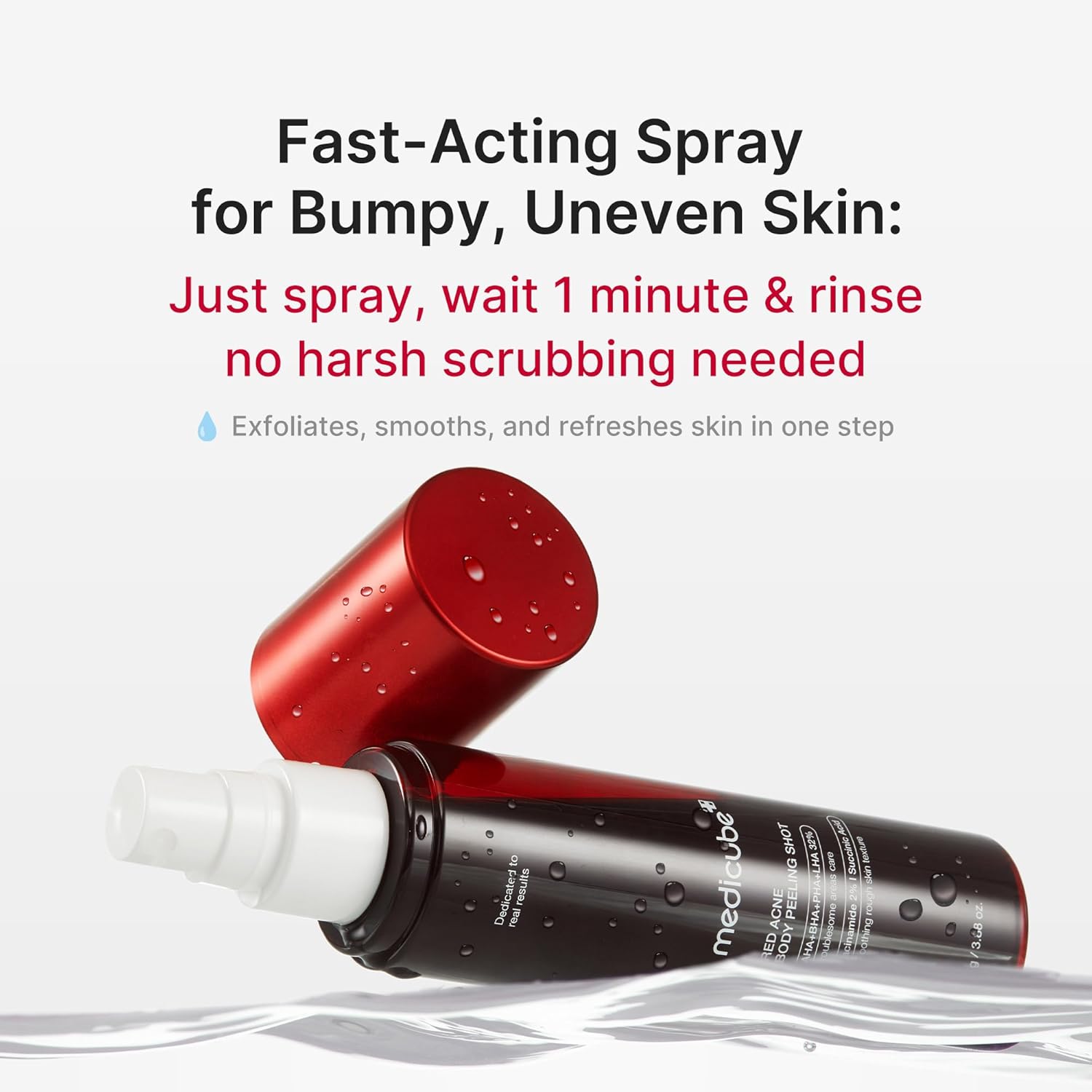 Medicube Red Acne Body Peeling Shot, AHA BHA PHA LHA Exfoliant Spray for Breakouts, 110g