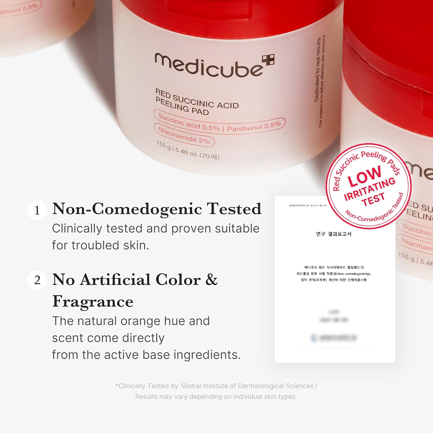 Medicube Red Succinic Acid Peeling Pads 155g, Acne Care and Tone Refining Toner Pads, 70 Pads