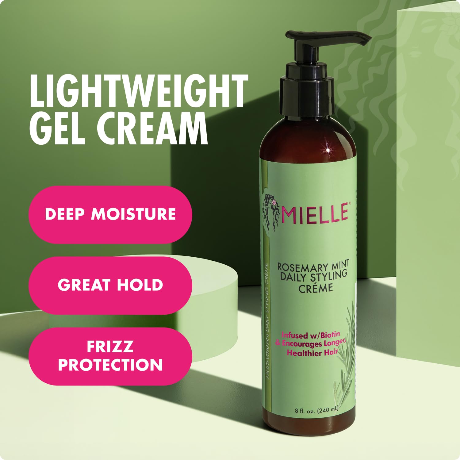 Mielle Organics Rosemary Mint Daily Styling Cream, Frizz Control, Nourishing Hold and Hydration with Biotin - 240ml