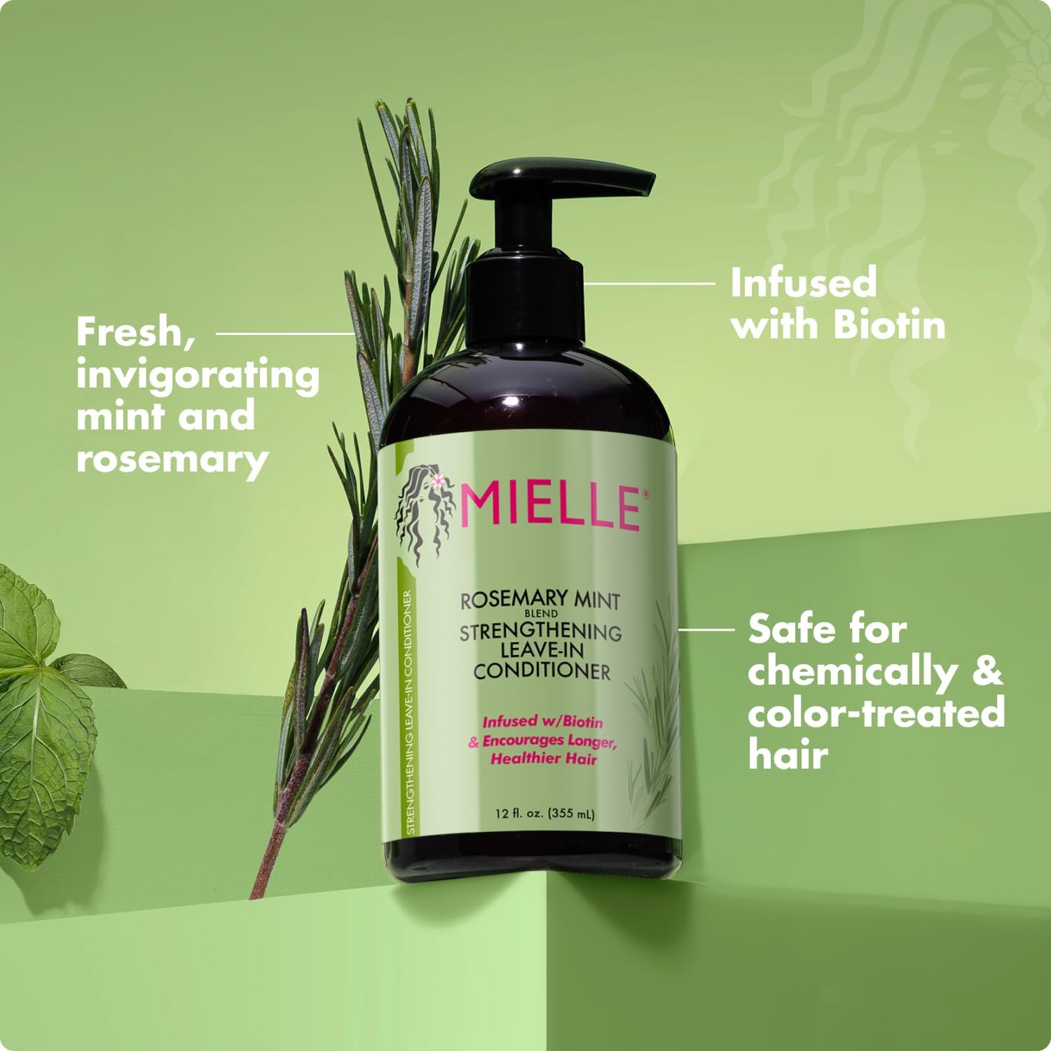 Mielle Organics Rosemary Mint Leave-In Conditioner, Biotin and Rosemary Hydration for Strong, Healthy Hair - 355ml
