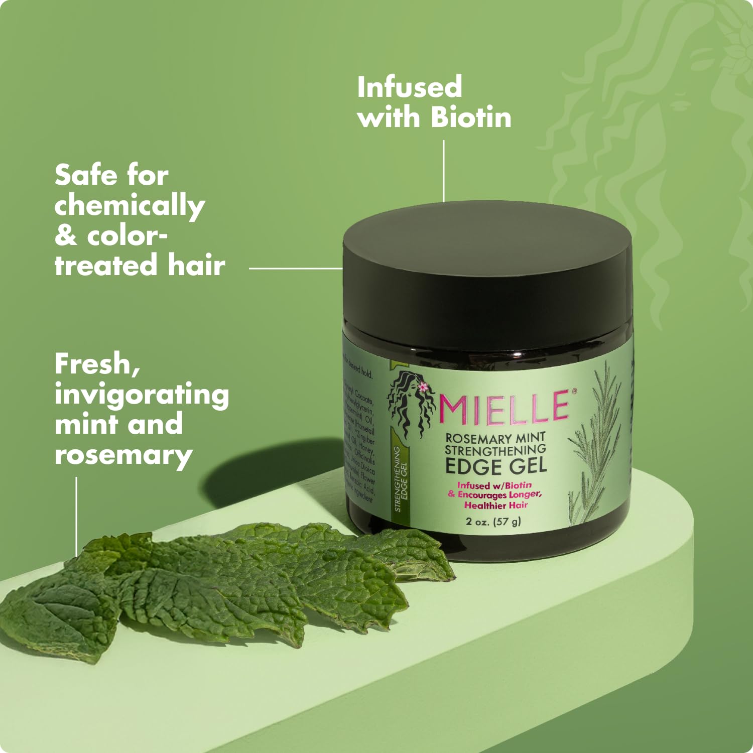 Mielle Organics Rosemary Mint Strengthening Gel, Biotin-Infused Hold and Nourishment for Healthy Edges - 57g