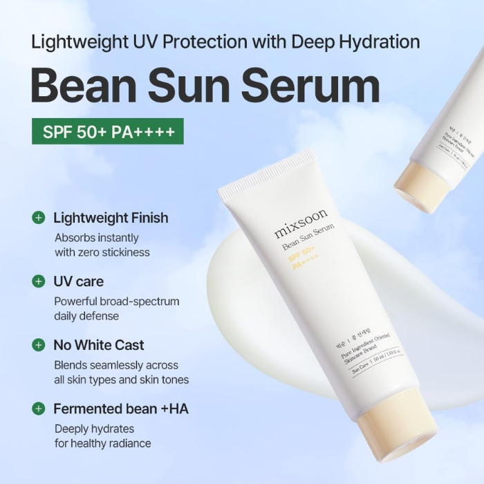 Mixsoon Bean Sun Serum (SPF50+) Lightweight Hydrating Protection with Fermented Soybean Extract - 50ml