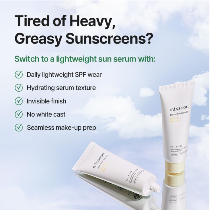 Mixsoon Bean Sun Serum (SPF50+) Lightweight Hydrating Protection with Fermented Soybean Extract - 50ml