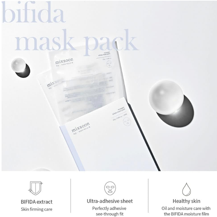 Mixsoon Bifida Mask Pack 25g, Probiotic Sheet with Lactobacillus for Hydration and Skin Balance, 5 pcs