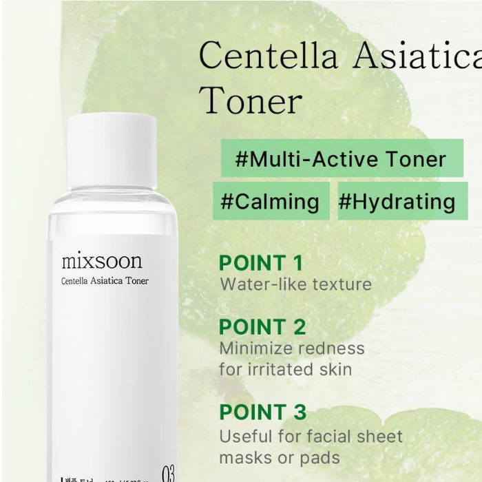 Mixsoon Centella Asiatica, Soothing Hydration Toner for Sensitive, Irritated and Dry Skin, 150ml