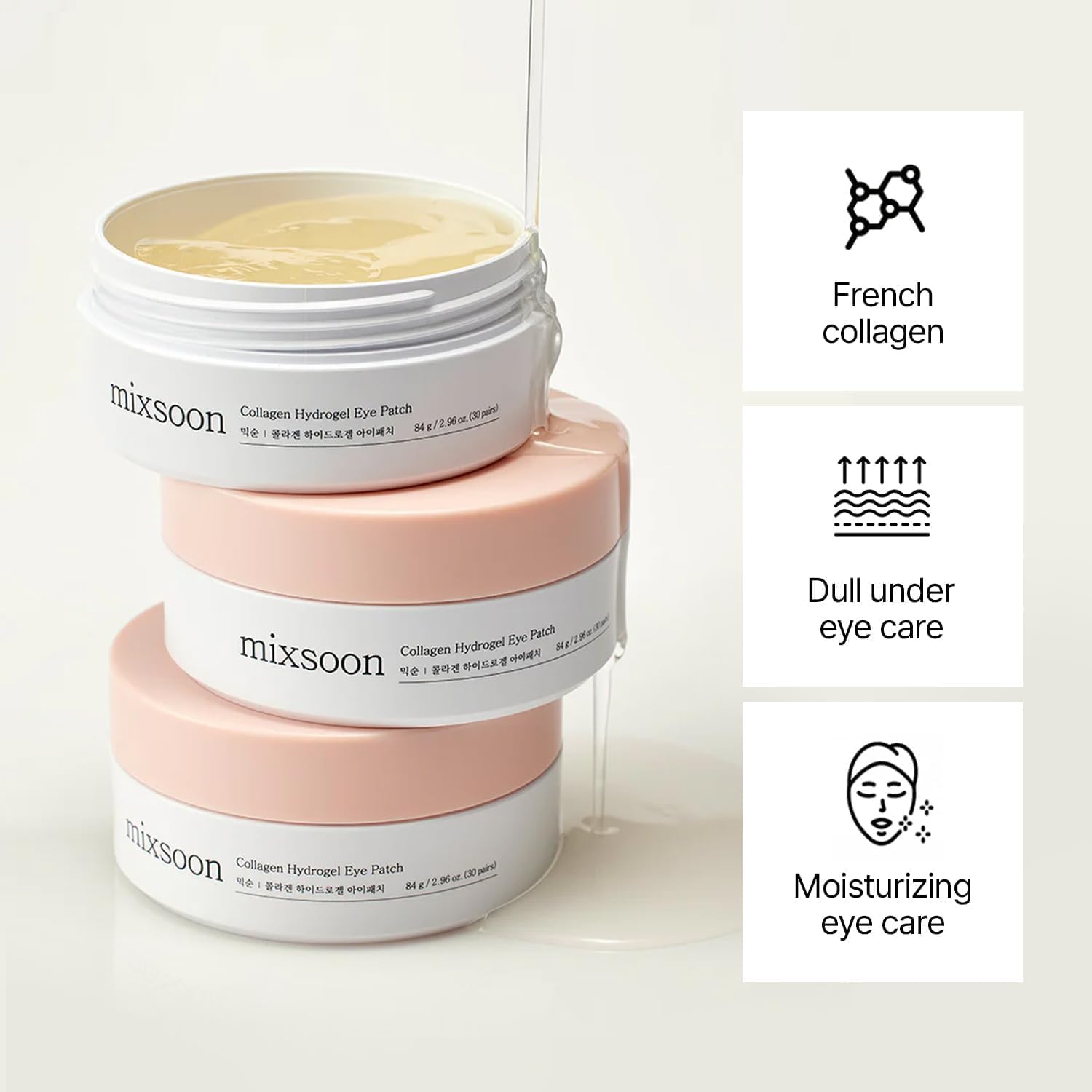 Mixsoon Collagen Hydrogel Eye Patch 84g, Hydrating, Firming, and Wrinkle-Care Patches with Peptides, 30 Pairs