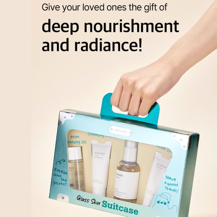 Mixsoon Glass Skin Suitcase – Travel Skincare Set with Bean Cleansing Oil, Centella Foam, Essence and Cream