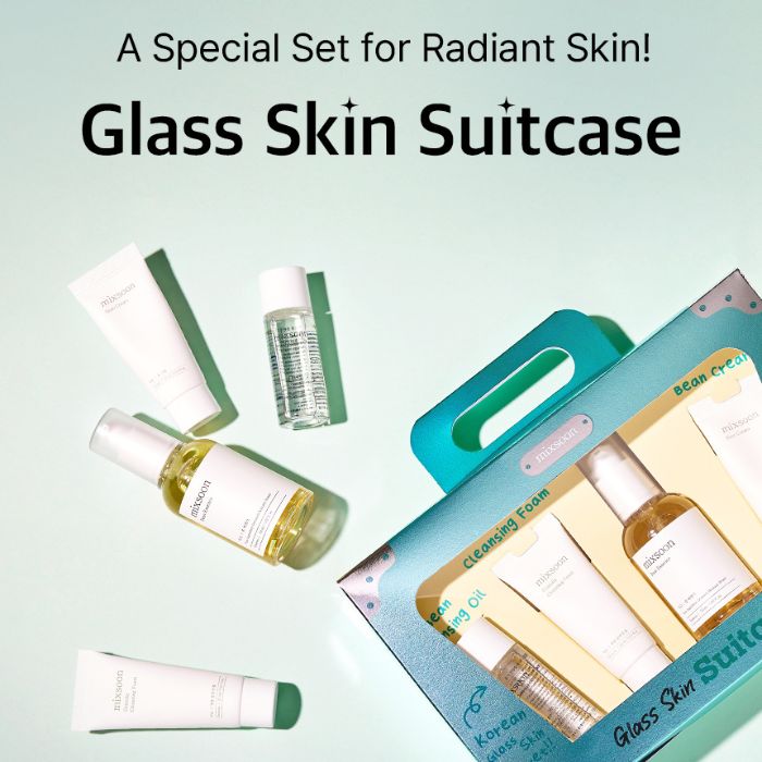 Mixsoon Glass Skin Suitcase – Travel Skincare Set with Bean Cleansing Oil, Centella Foam, Essence and Cream