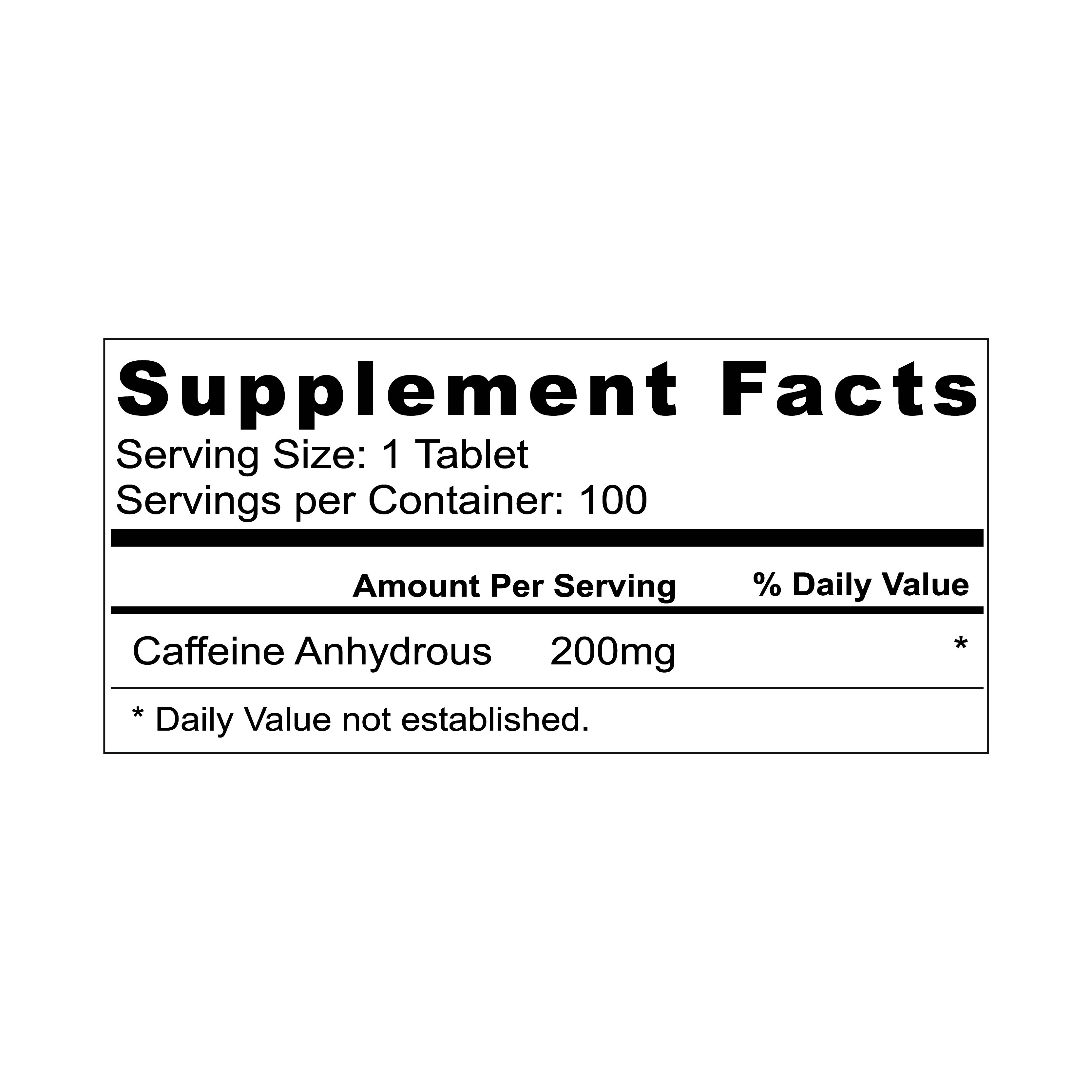 Muscle Core Caffeine 100% Pure 200mg, High-Potency Energy, Focus & Performance Booster – 100 Tablets